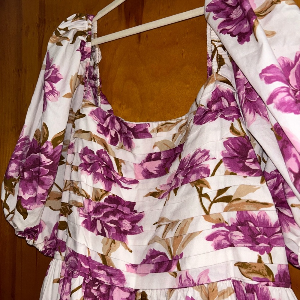 Abercrombie & Fitch Emerson Floral Poplin Puff Sleeve Midi Dress